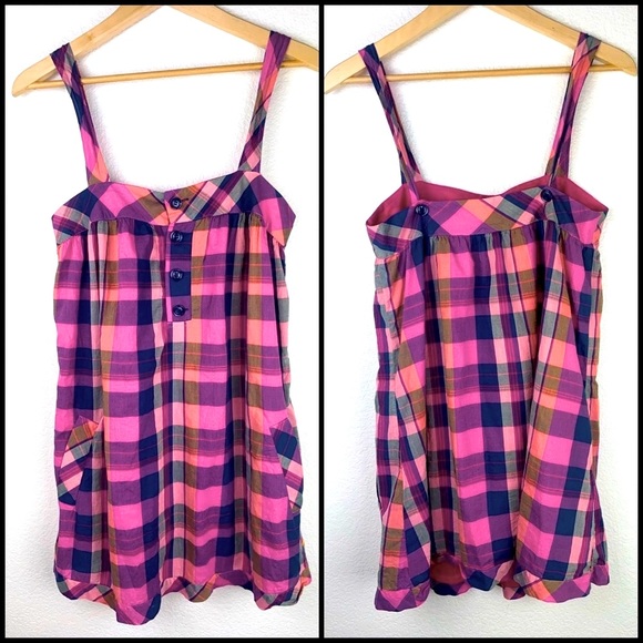 VS PINK Bright Plaid Sundress Mini Dress w/Pockets - Picture 2 of 10